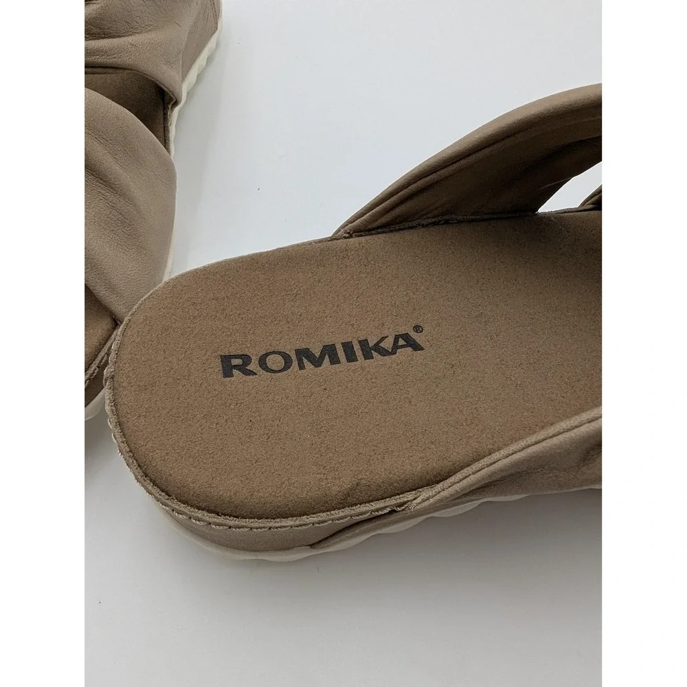 Romika Shoes Womens Size 6.5‎ Beige Slide Sandals Knot Wedge Cushioned Comfort